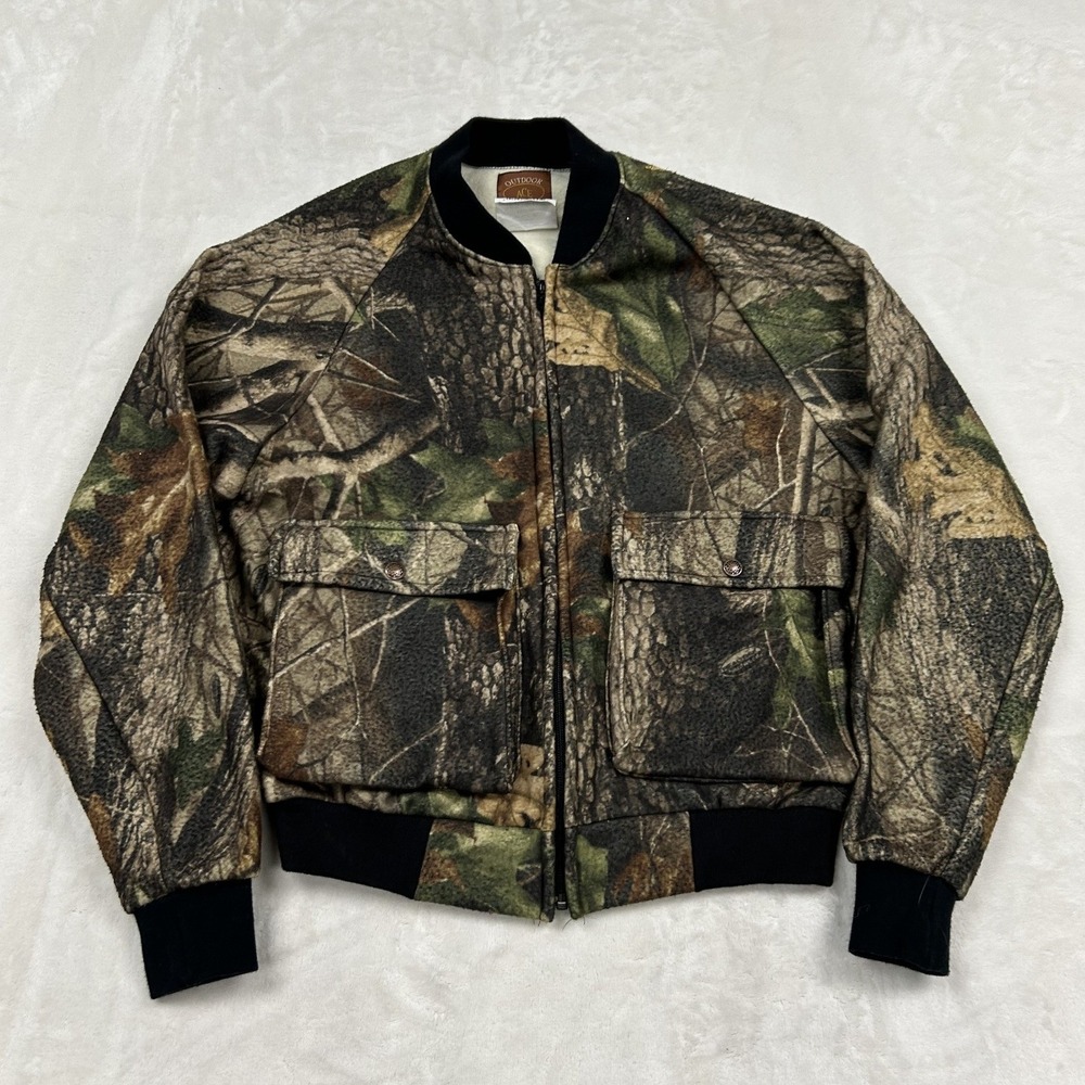 Outdoor Ace Outfitter Bomber Jacket Mens Medium Camo Realtree Full Zip USA